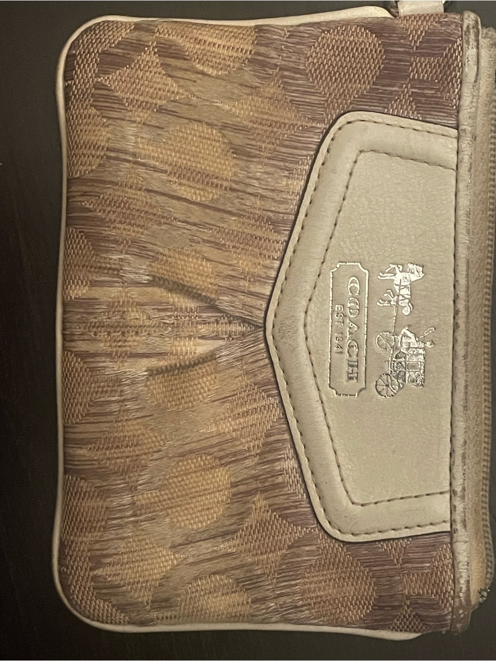 Coach Brown Tan Signature Zip Wristlet